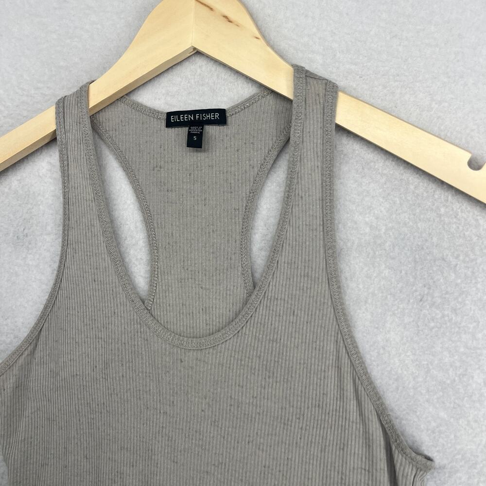 EILEEN FISHER Tank Top S Tencel Flax Ribbed Jersey Speckled Racerback Gray USA - Picture 6 of 12